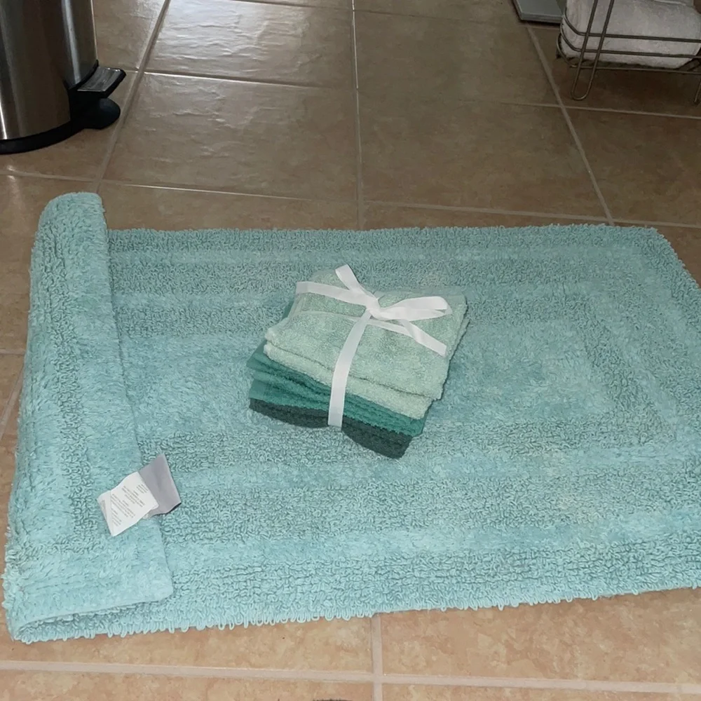 Teal blue bath rug dual sided 100% cotton